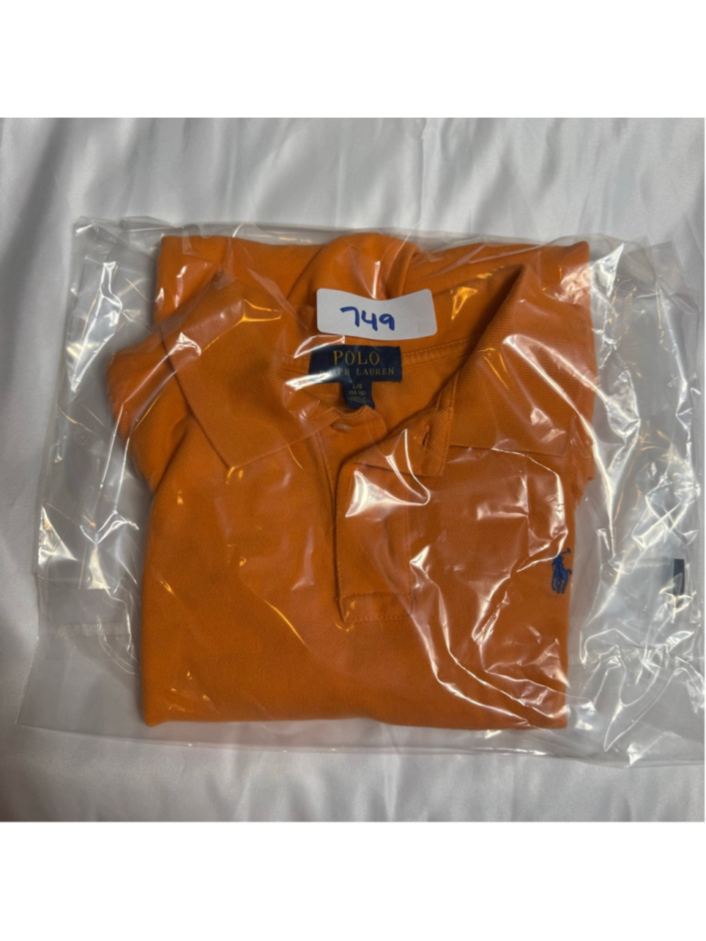 Boys Polo Ralph Lauren Orange Polo Shirt with Blue Logo L 14/16 - Picture 6 of 6